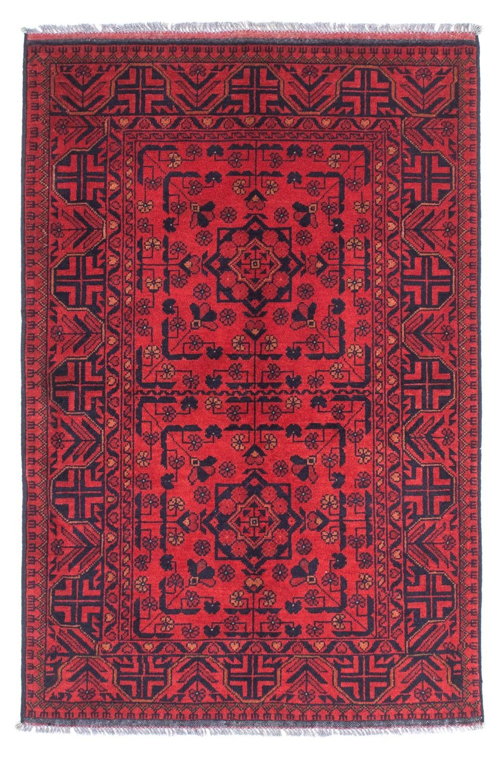 Afghansk tæppe - Kunduz - 144 x 98 cm - mørkerød