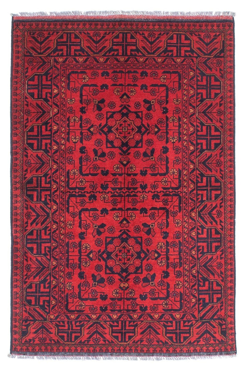 Afghansk tæppe - Kunduz - 144 x 98 cm - mørkerød