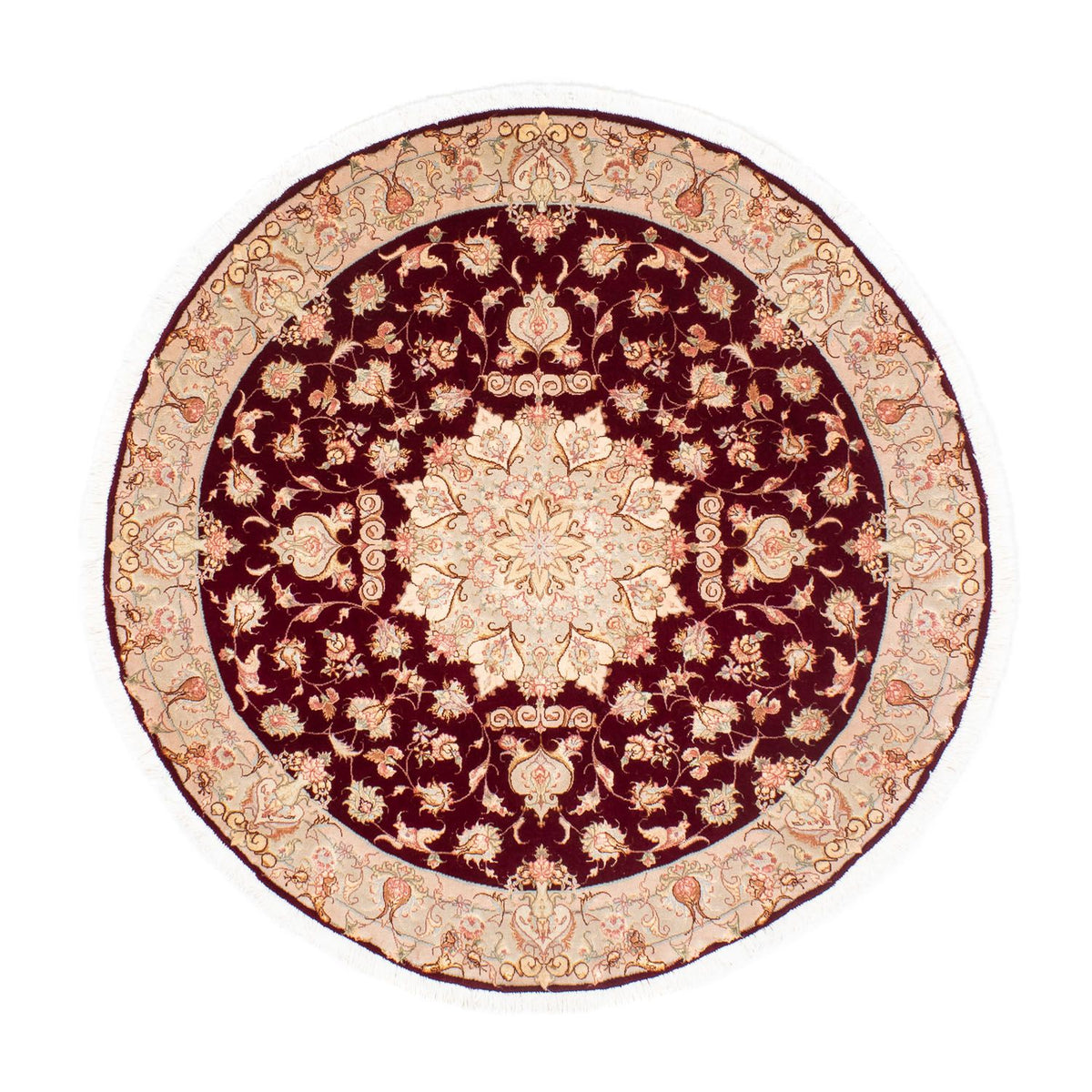 Persisk tæppe - Tabriz - Royal rundt  - 150 x 150 cm - mørkerød