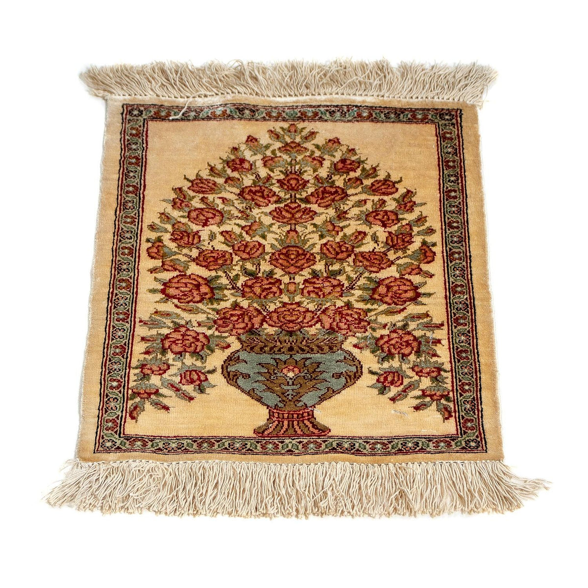 Silketæppe - Ghom Silk - Premium - 42 x 31 cm - beige