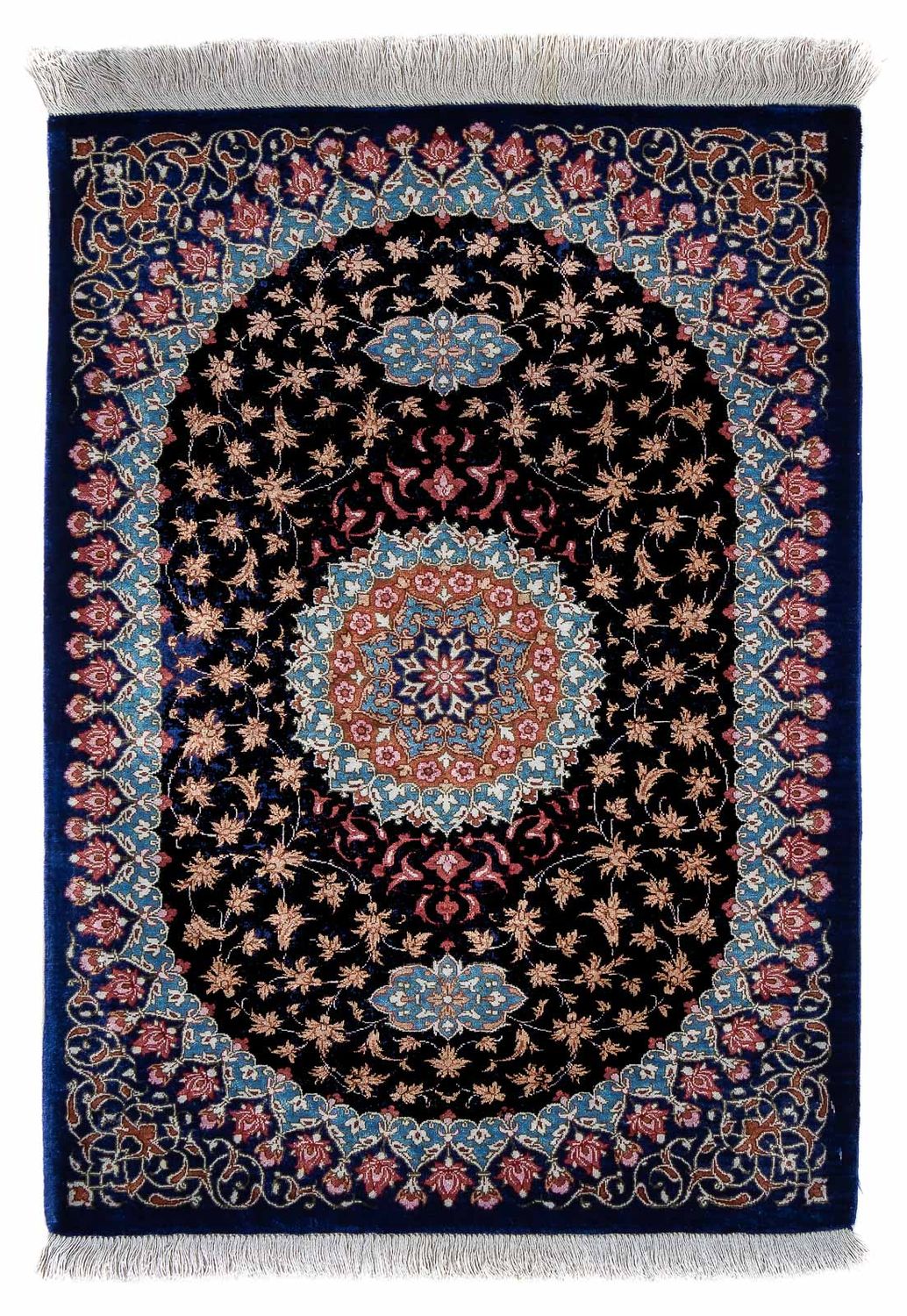 Persisk tæppe - Ghom - 80 x 55 cm - mørkeblå