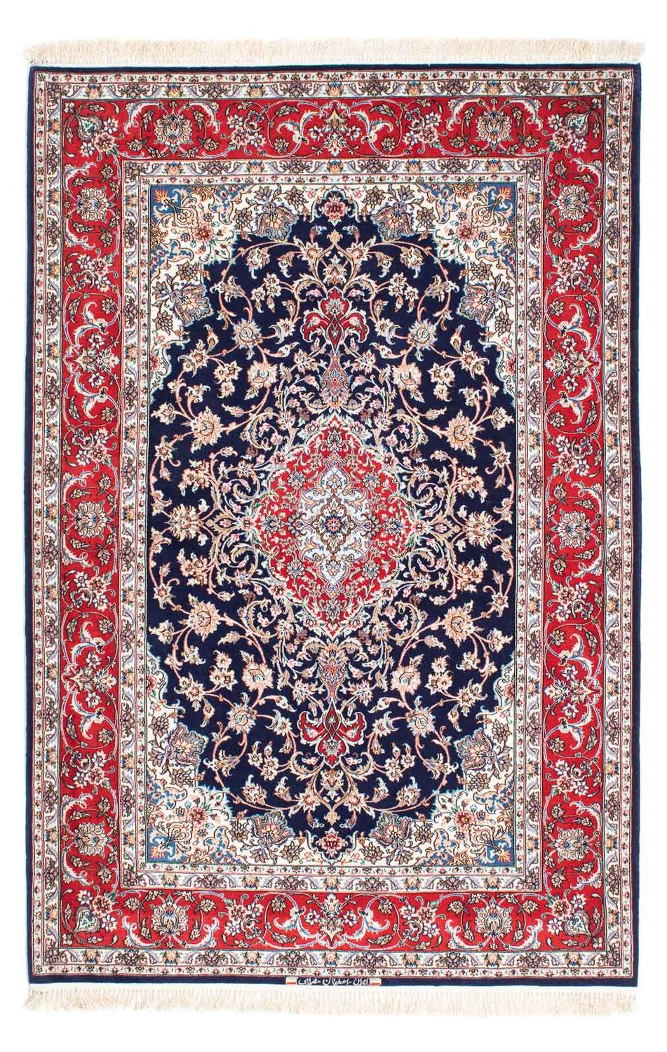 Persisk tæppe - Isfahan - Premium - 197 x 130 cm - mørkeblå