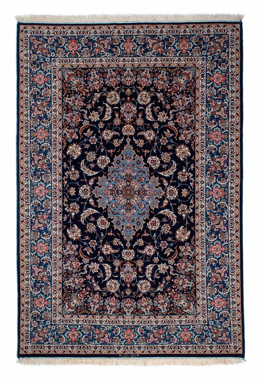 Persisk tæppe - Isfahan - Premium - 218 x 145 cm - mørkeblå