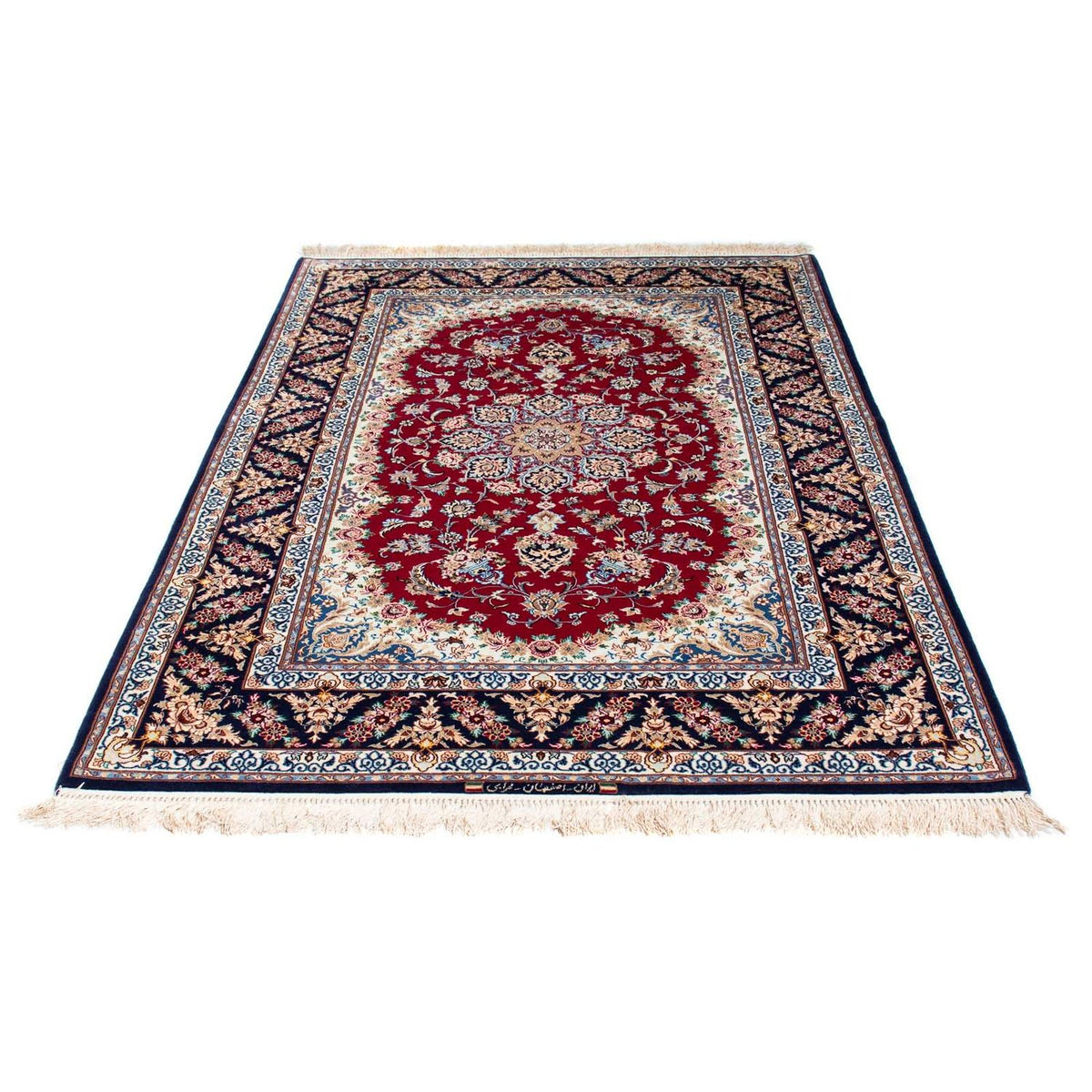 Persisk tæppe - Isfahan - Premium - 194 x 131 cm - mørkerød