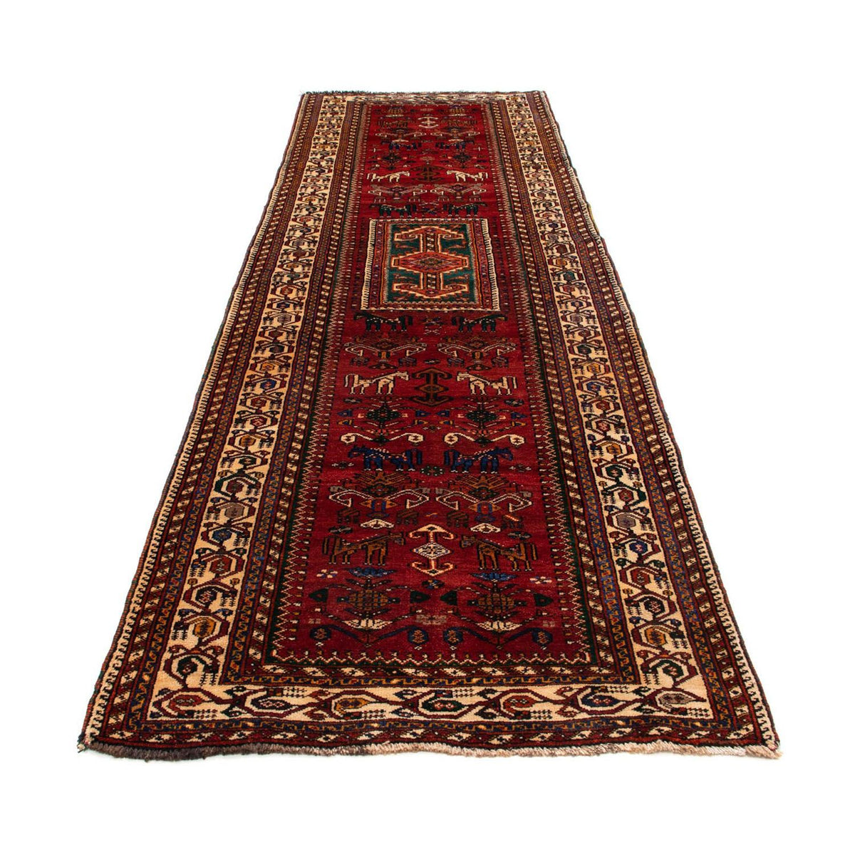Løber Persisk tæppe - Nomadisk - 337 x 103 cm - mørkerød