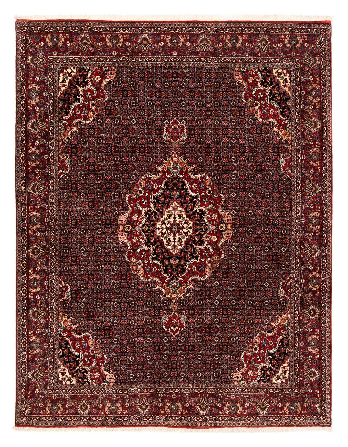 Persisk tæppe - Bijar - 252 x 200 cm - mørkerød