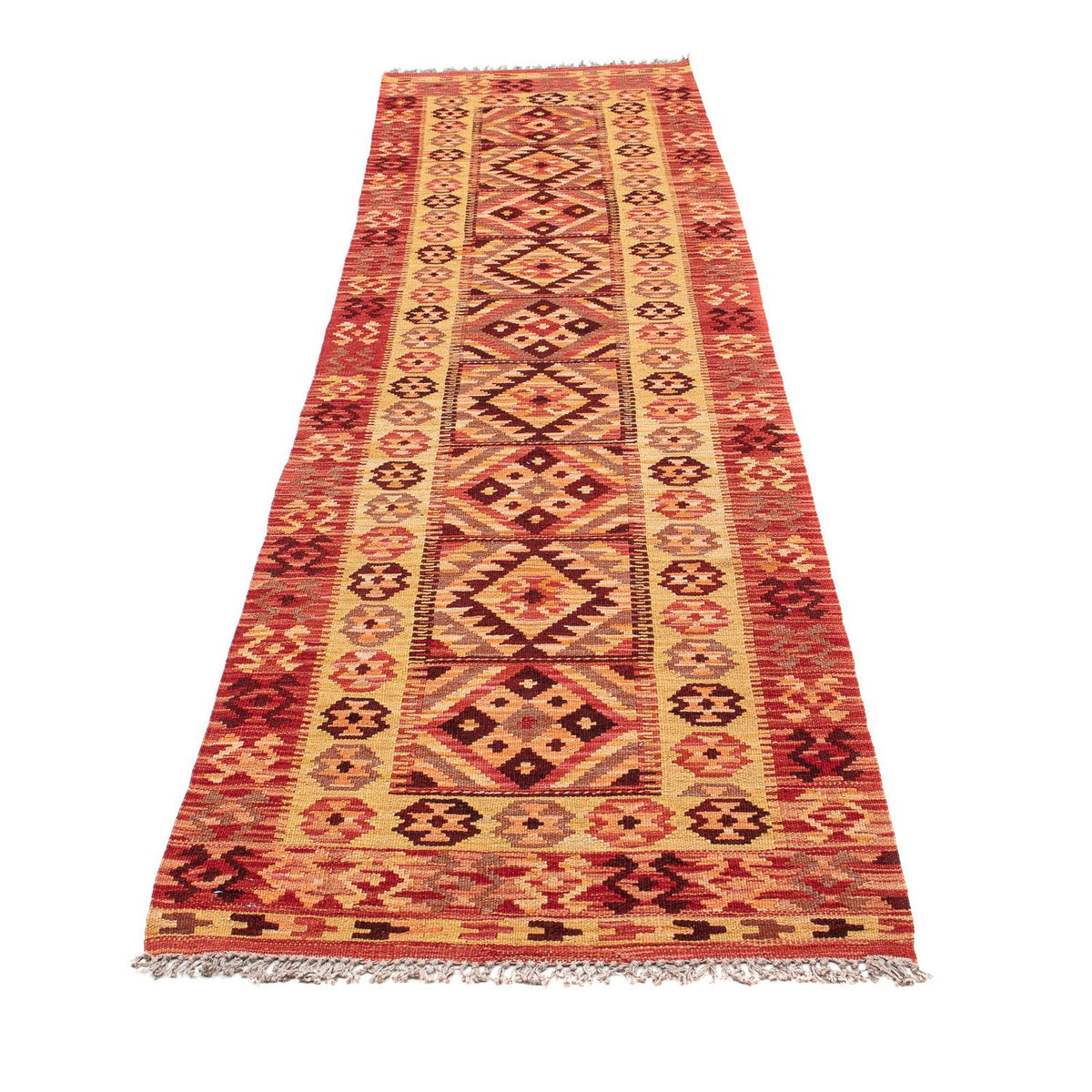 Løber Kelim Carpet - Splash - 299 x 73 cm - lysrød