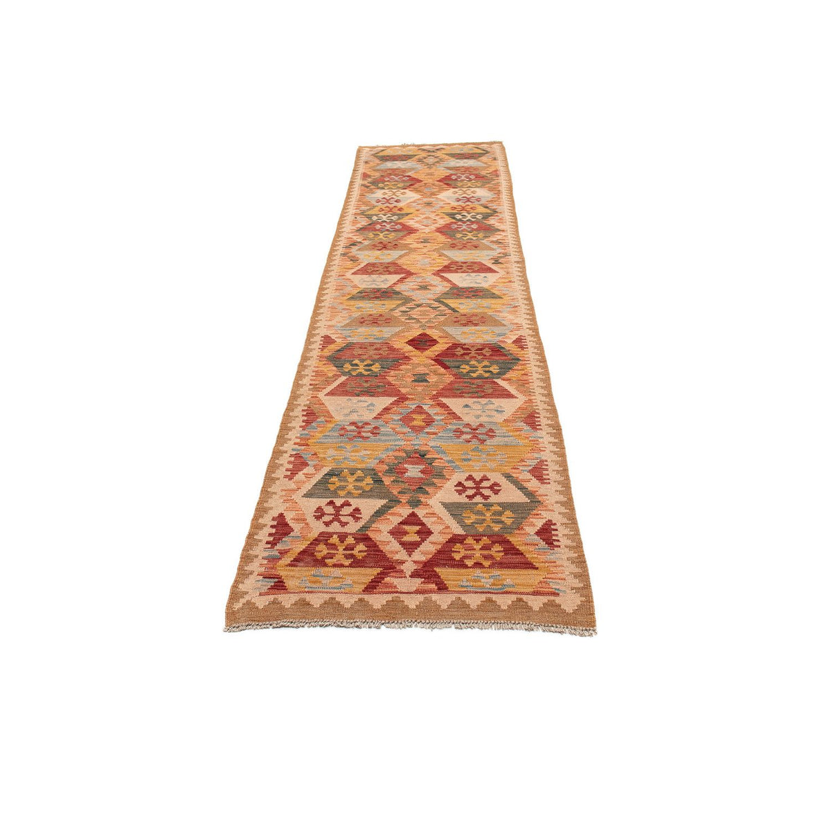 Løber Kelim Carpet - Splash - 390 x 76 cm - lysrød
