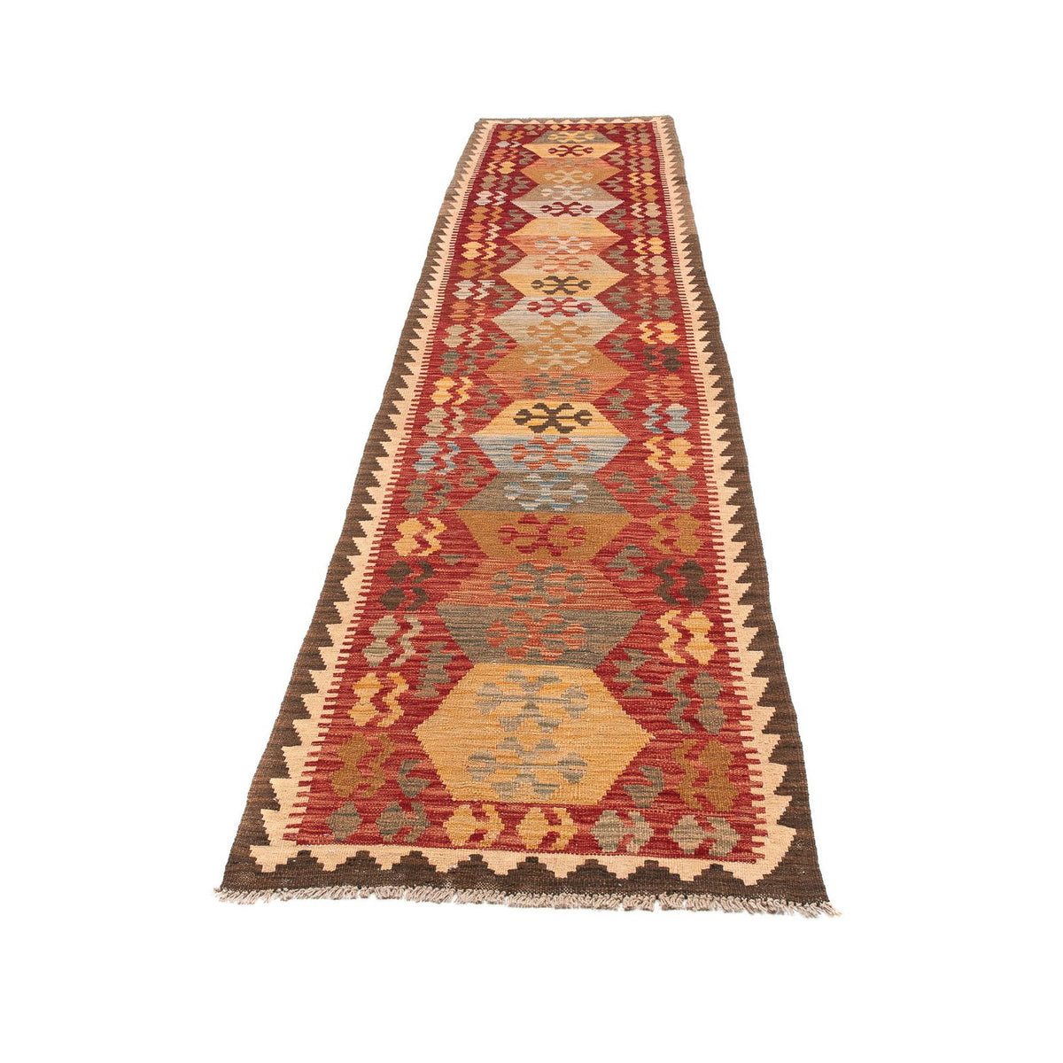 Løber Kelim Carpet - Splash - 389 x 76 cm - rød