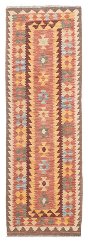 Løber Kelim Carpet - Splash - 200 x 65 cm - lysrød