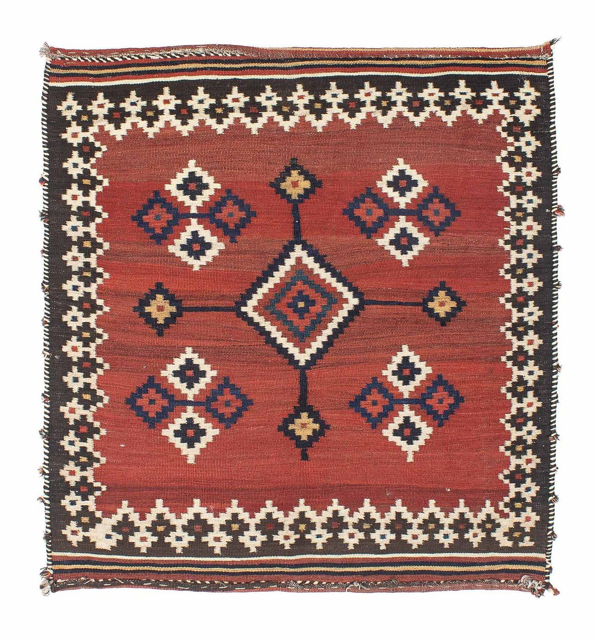 Kelim-tæppe - orientalsk firkantet - 144 x 132 cm - mørkerød