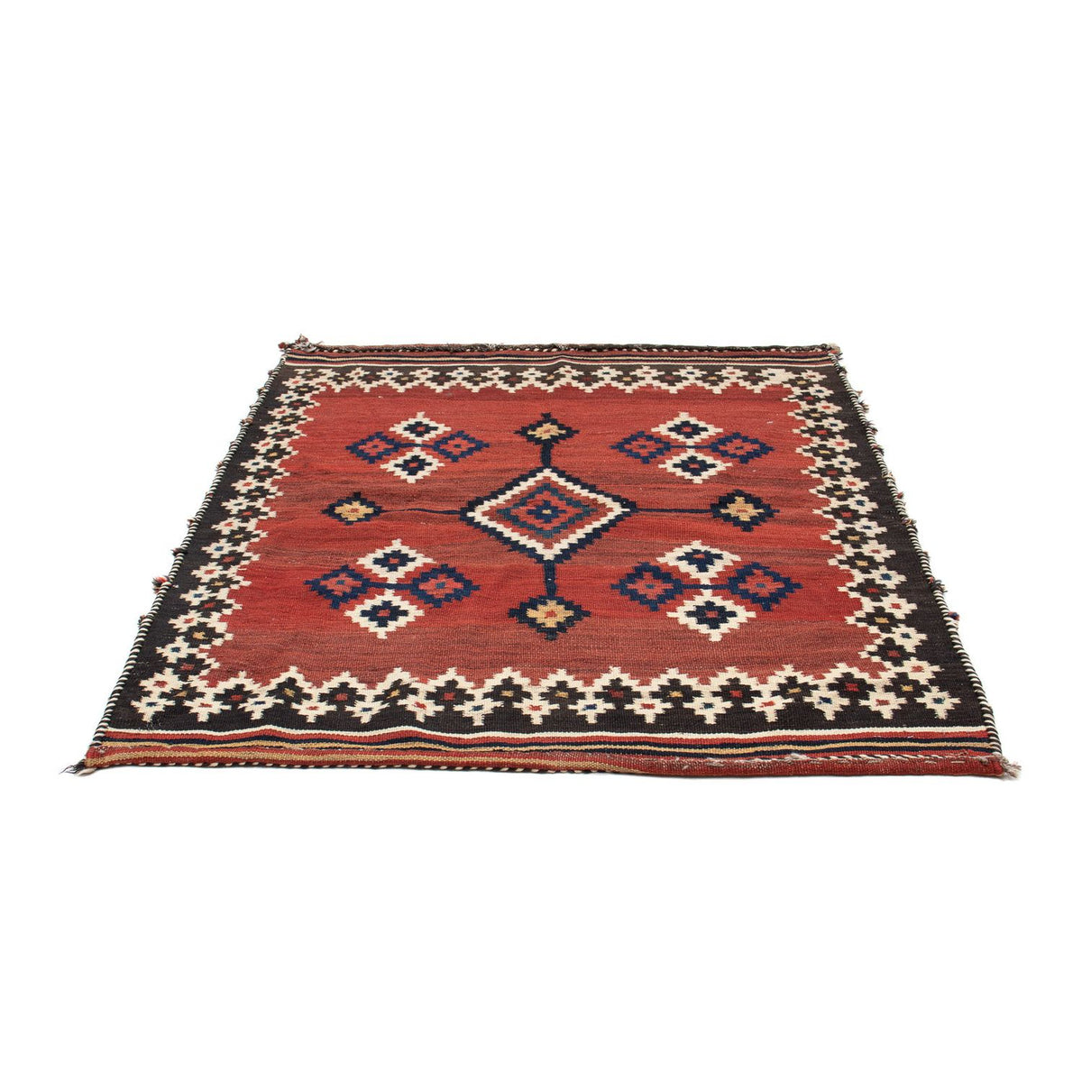 Kelim-tæppe - orientalsk firkantet - 144 x 132 cm - mørkerød