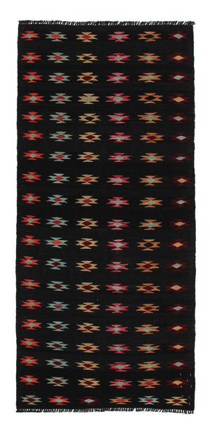 Løber Kelim Carpet - Splash - 195 x 85 cm - sort