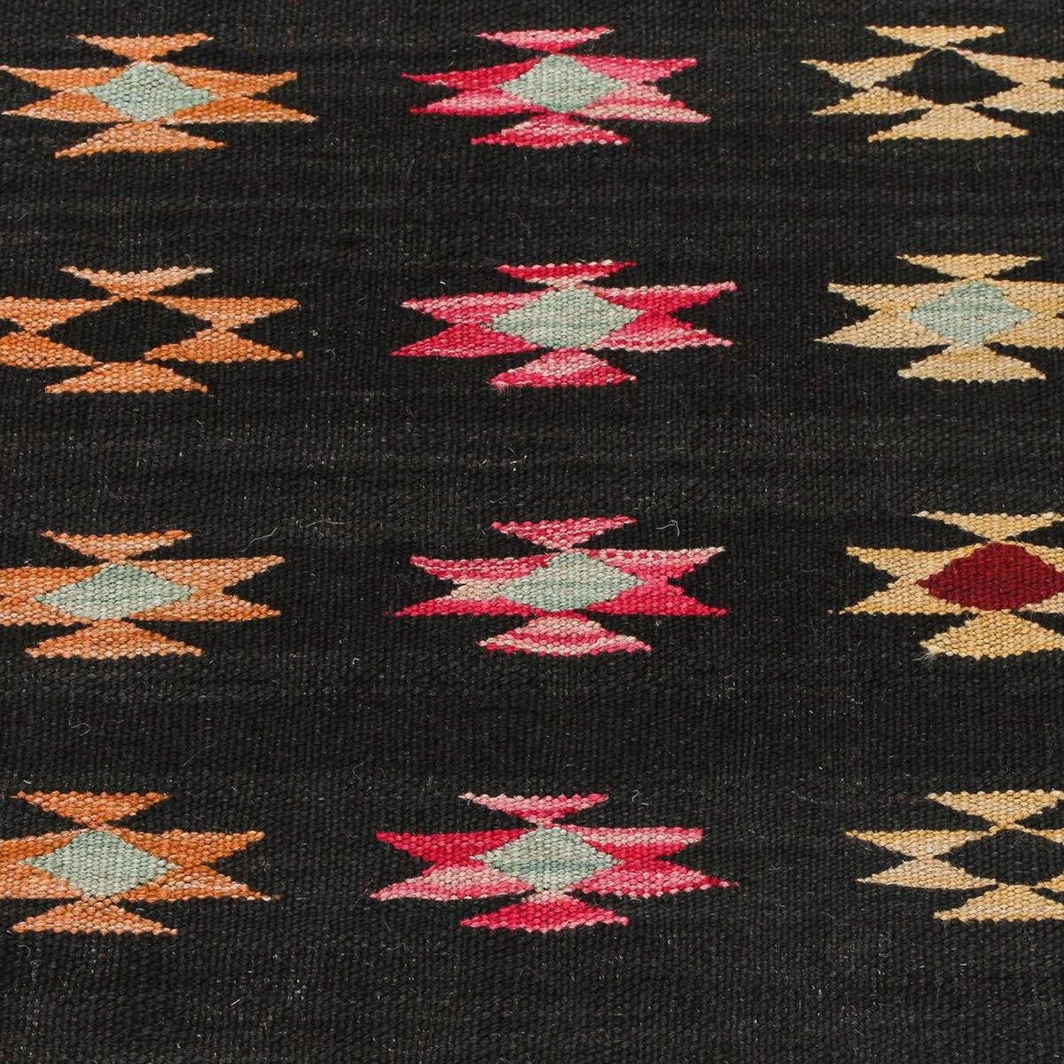 Løber Kelim Carpet - Splash - 195 x 85 cm - sort