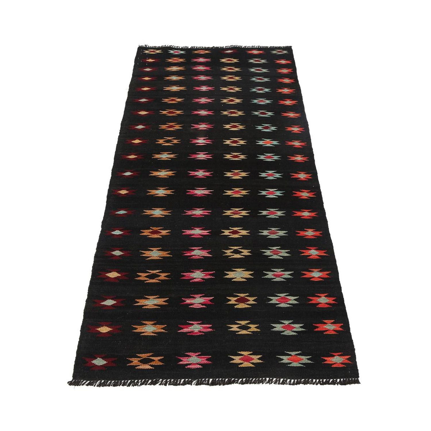 Løber Kelim Carpet - Splash - 195 x 85 cm - sort