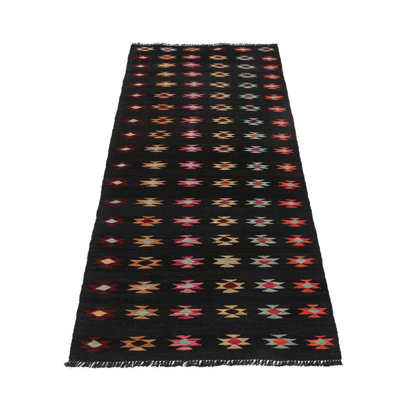 Løber Kelim Carpet - Splash - 195 x 85 cm - sort