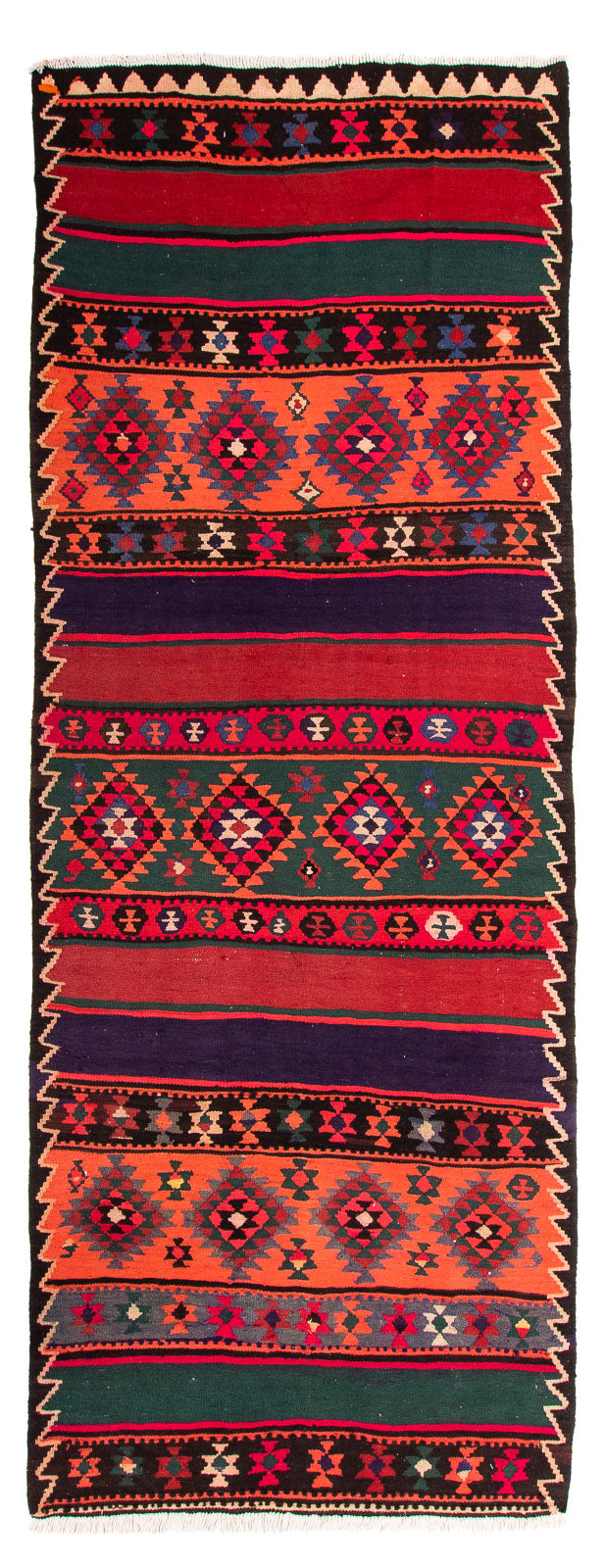 Løber Kelim-tæppe - gammelt - 380 x 135 cm - flerfarvet