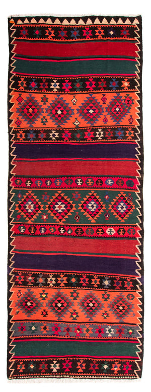 Løber Kelim-tæppe - gammelt - 380 x 135 cm - flerfarvet