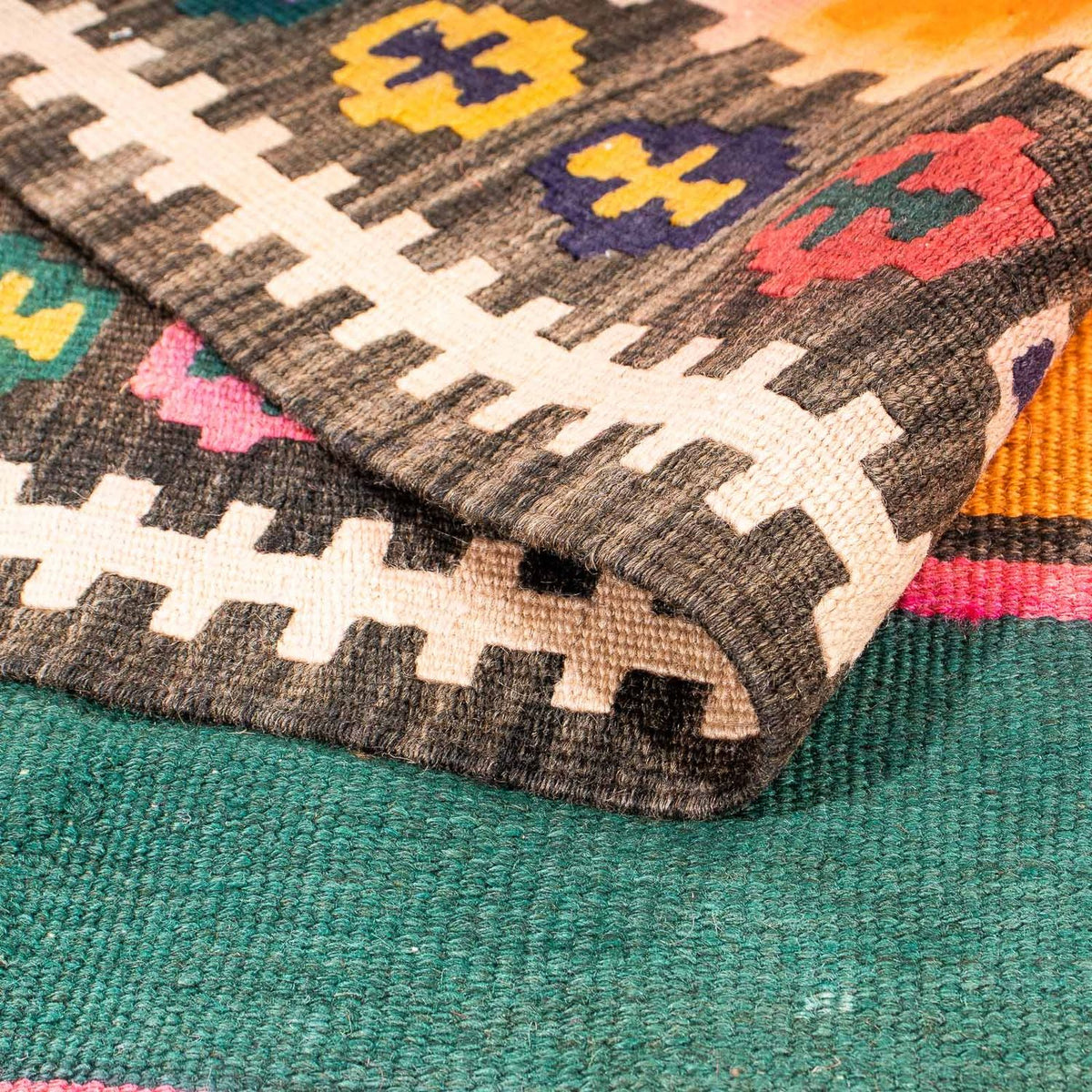 Kelim-tæppe - gammelt - 190 x 130 cm - flerfarvet