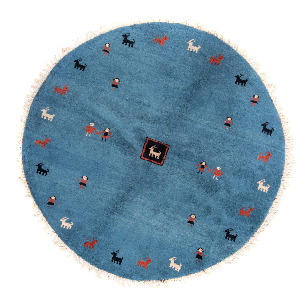 Gabbeh-tæppe - Indus rundt  - 195 x 195 cm - blå