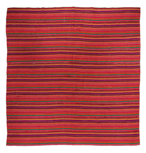Kelim-tæppe - gammelt firkantet  - 240 x 238 cm - rød