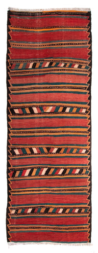 Løber Kelim-tæppe - gammelt - 375 x 145 cm - flerfarvet
