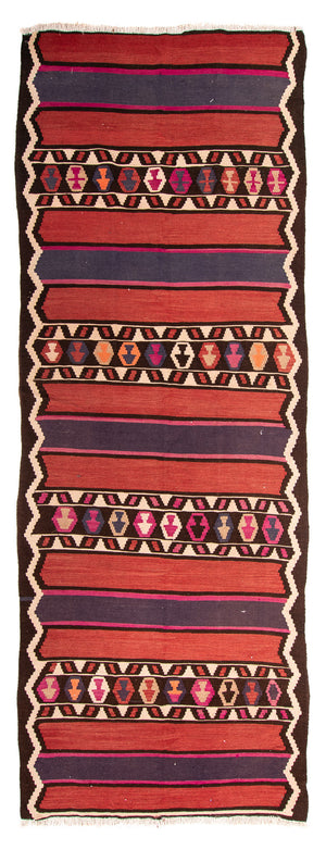 Løber Kelim-tæppe - gammelt - 380 x 140 cm - flerfarvet