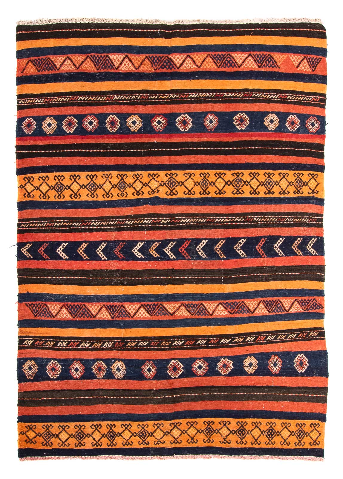 Kelim-tæppe - gammelt - 210 x 157 cm - flerfarvet