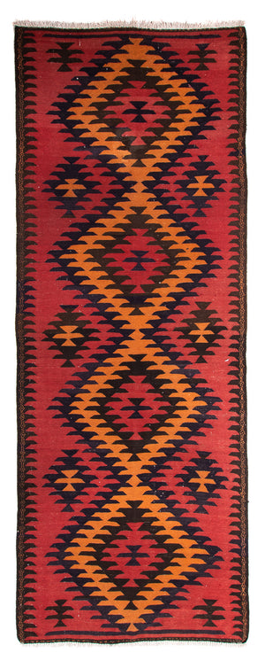 Løber Kelim-tæppe - gammelt - 395 x 150 cm - flerfarvet