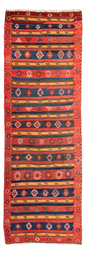 Løber Kelim-tæppe - gammelt - 400 x 150 cm - flerfarvet