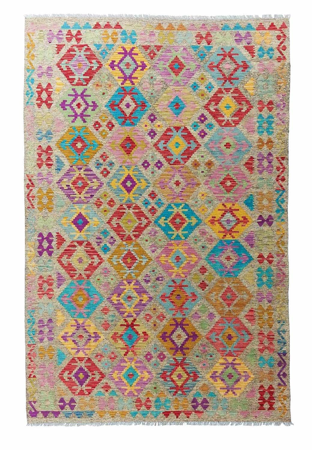 Kelim Carpet - Splash - 294 x 199 cm - flerfarvet