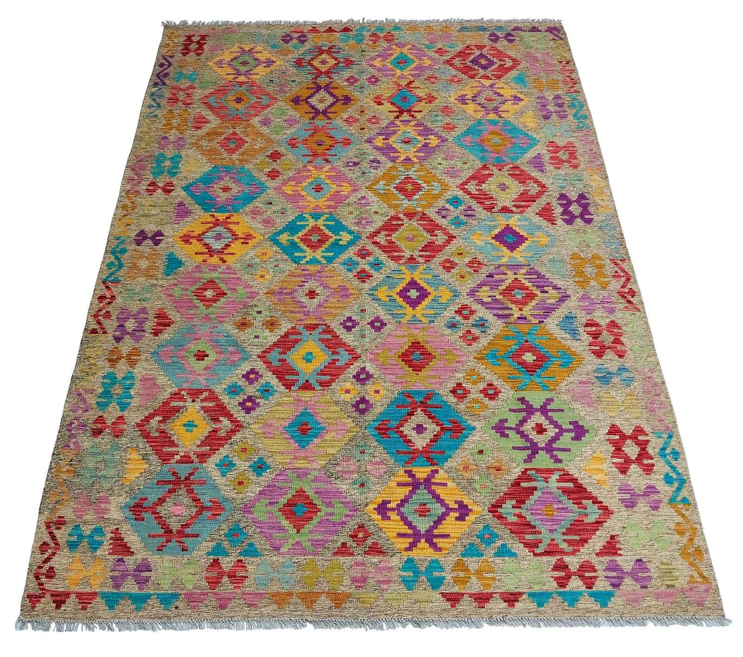 Kelim Carpet - Splash - 294 x 199 cm - flerfarvet