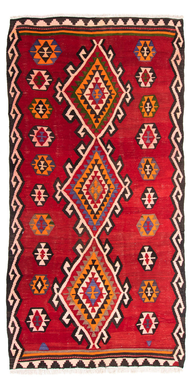 Kelim-tæppe - gammelt - 305 x 160 cm - flerfarvet