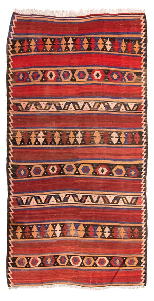 Kelim-tæppe - gammelt - 265 x 141 cm - flerfarvet
