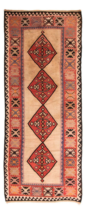 Løber Kelim-tæppe - gammelt - 360 x 155 cm - flerfarvet