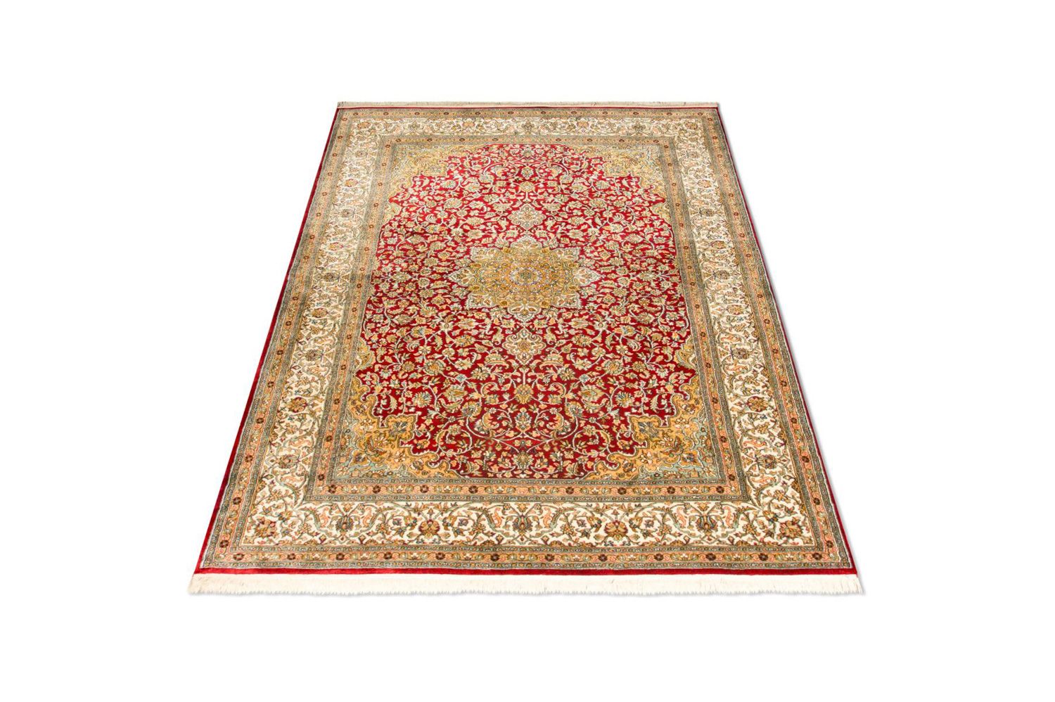 Silketæppe - Kashmir Silk - 216 x 153 cm - rød