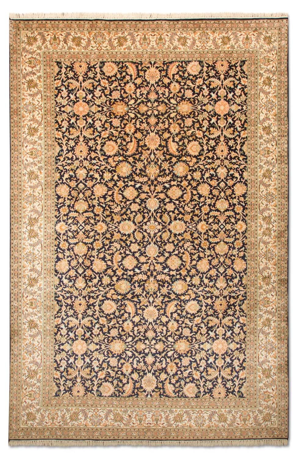 Silketæppe - Kashmir Silk - 285 x 183 cm - mørkeblå