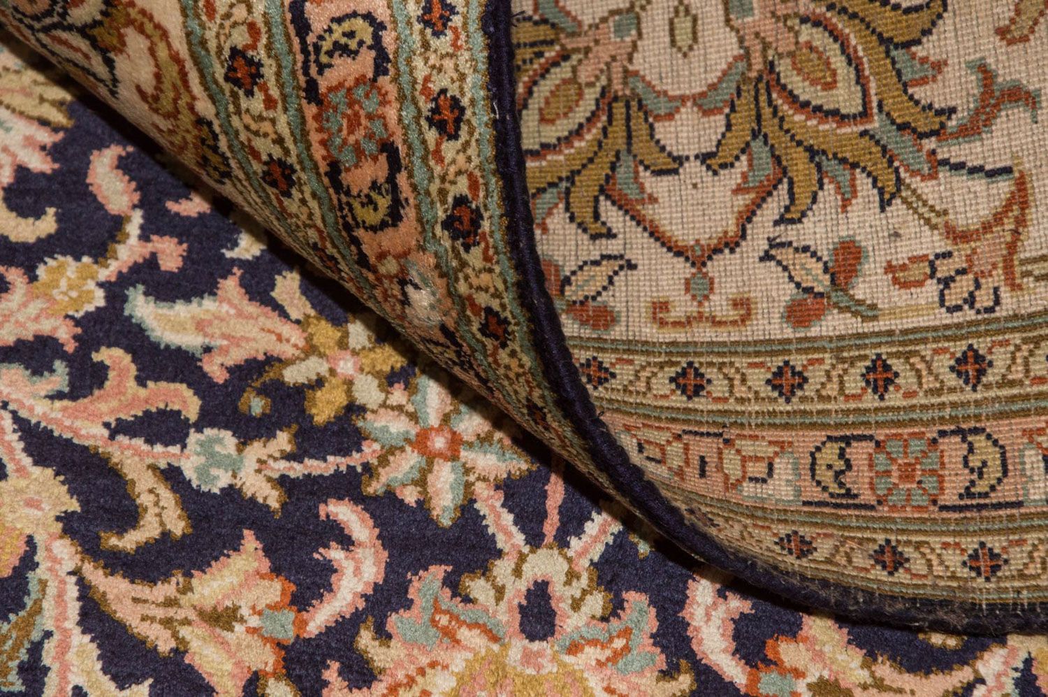 Silketæppe - Kashmir Silk - 285 x 183 cm - mørkeblå