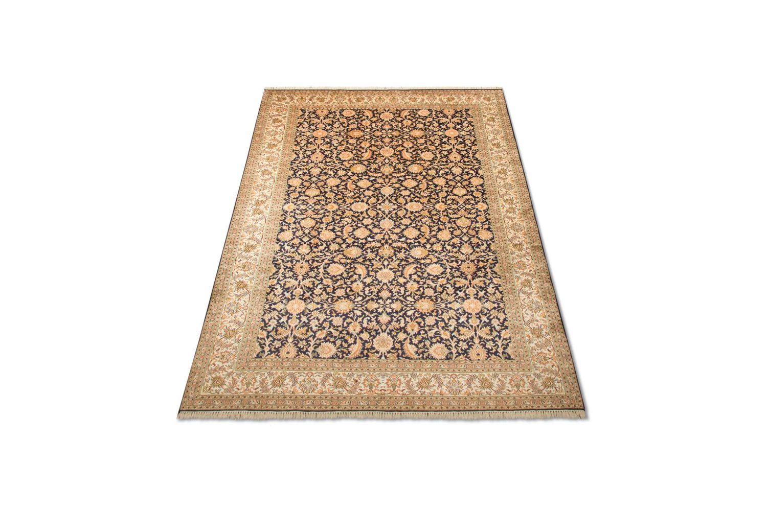 Silketæppe - Kashmir Silk - 285 x 183 cm - mørkeblå