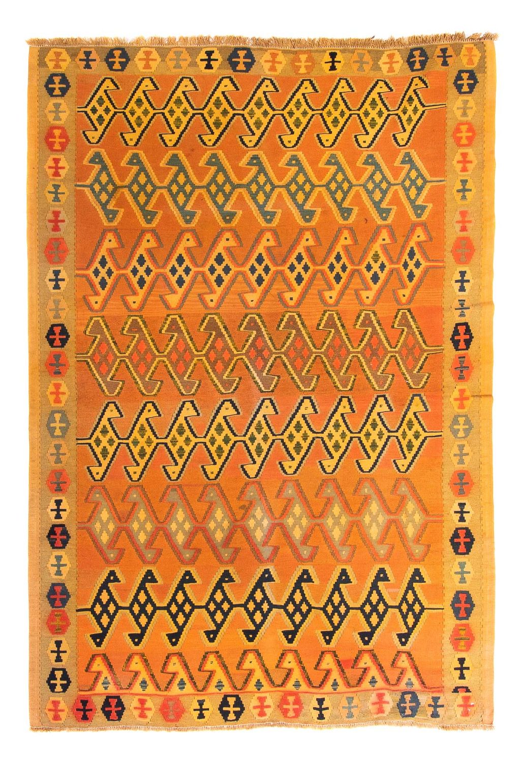 Kelim-tæppe - gammelt - 250 x 180 cm - flerfarvet