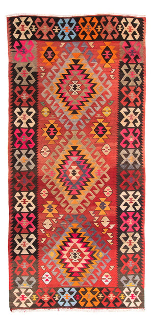 Løber Kelim-tæppe - gammelt - 350 x 150 cm - flerfarvet