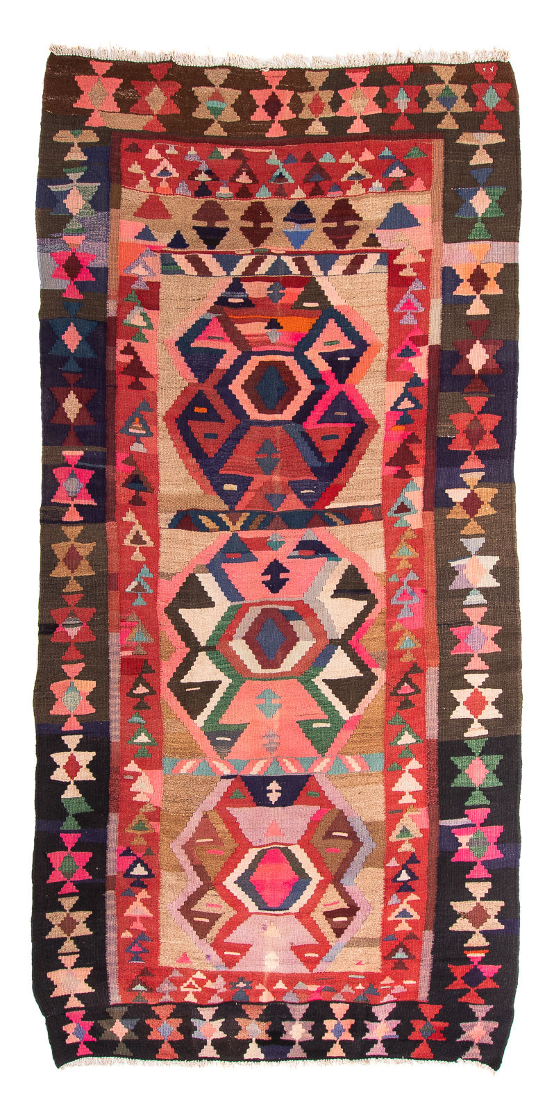 Løber Kelim-tæppe - gammelt - 300 x 150 cm - flerfarvet