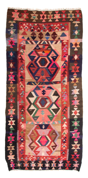 Løber Kelim-tæppe - gammelt - 300 x 150 cm - flerfarvet