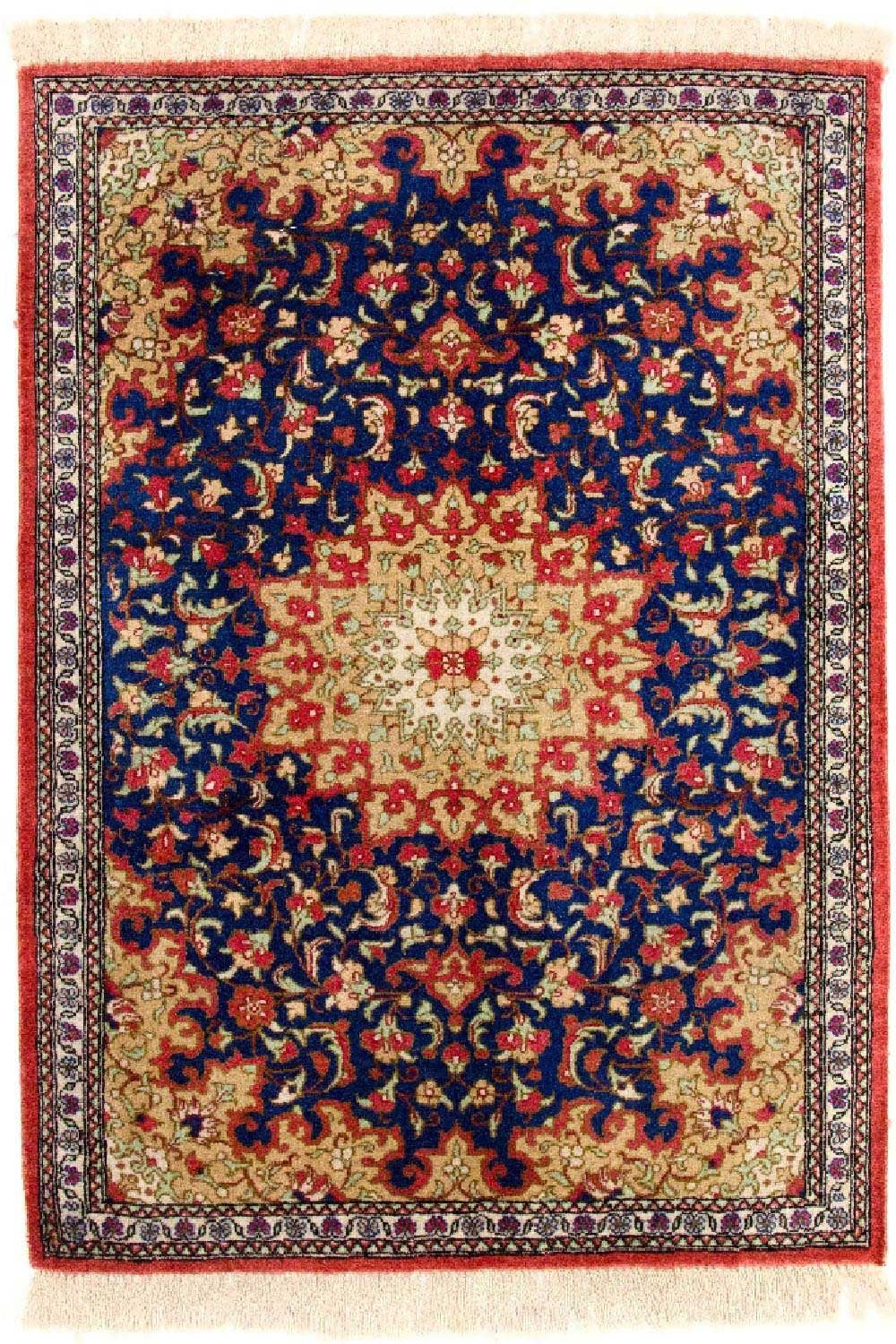 Silketæppe - Ghom Silk - Premium - 75 x 56 cm - blå