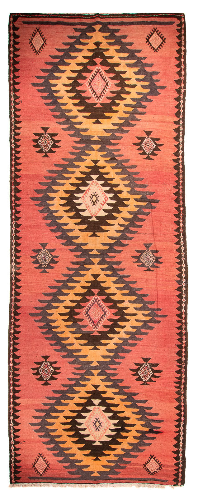 Løber Kelim-tæppe - gammelt - 410 x 160 cm - rust