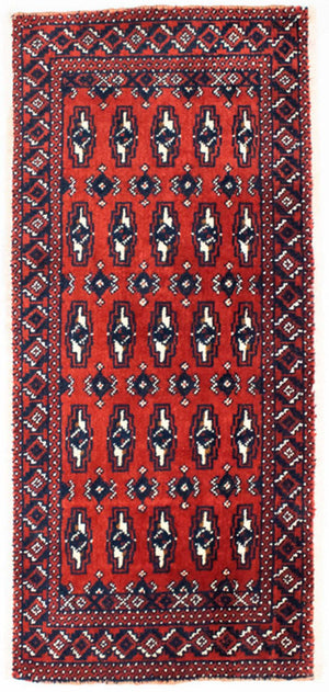 Løber Turkaman-tæppe - 100 x 50 cm - rød