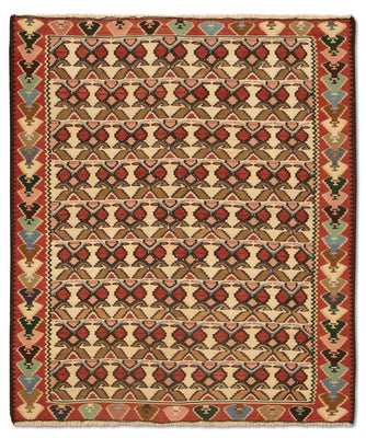 Kelim-tæppe - gammelt - 143 x 119 cm - beige