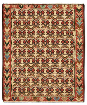 Kelim-tæppe - gammelt - 143 x 119 cm - beige