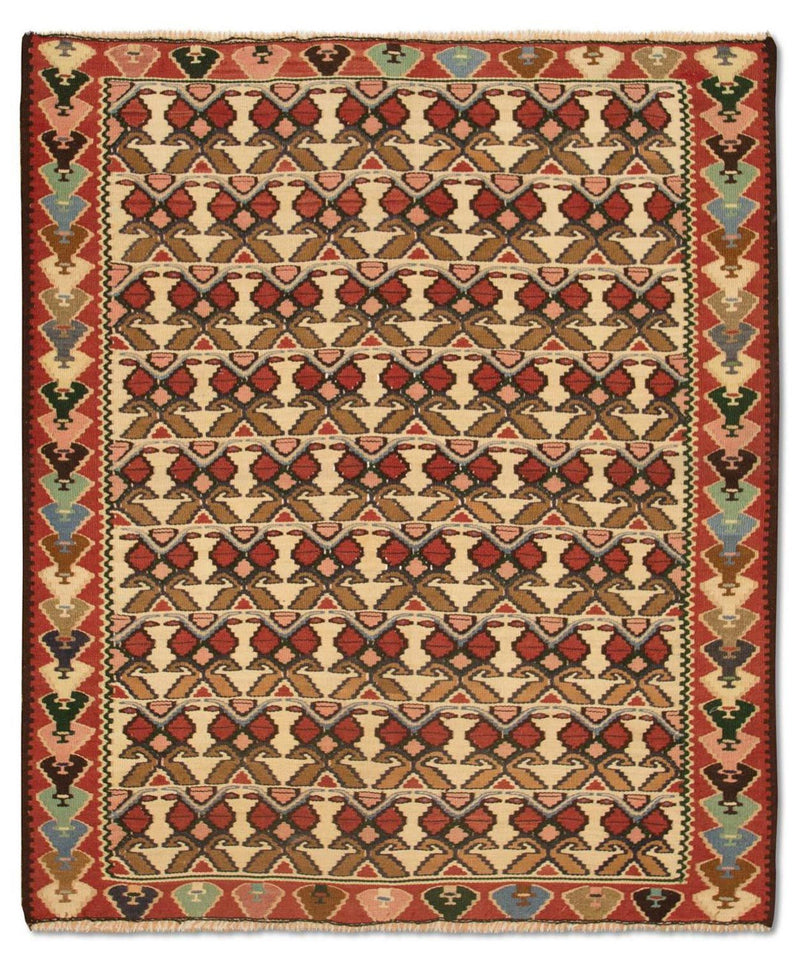 Kelim-tæppe - gammelt - 143 x 119 cm - beige