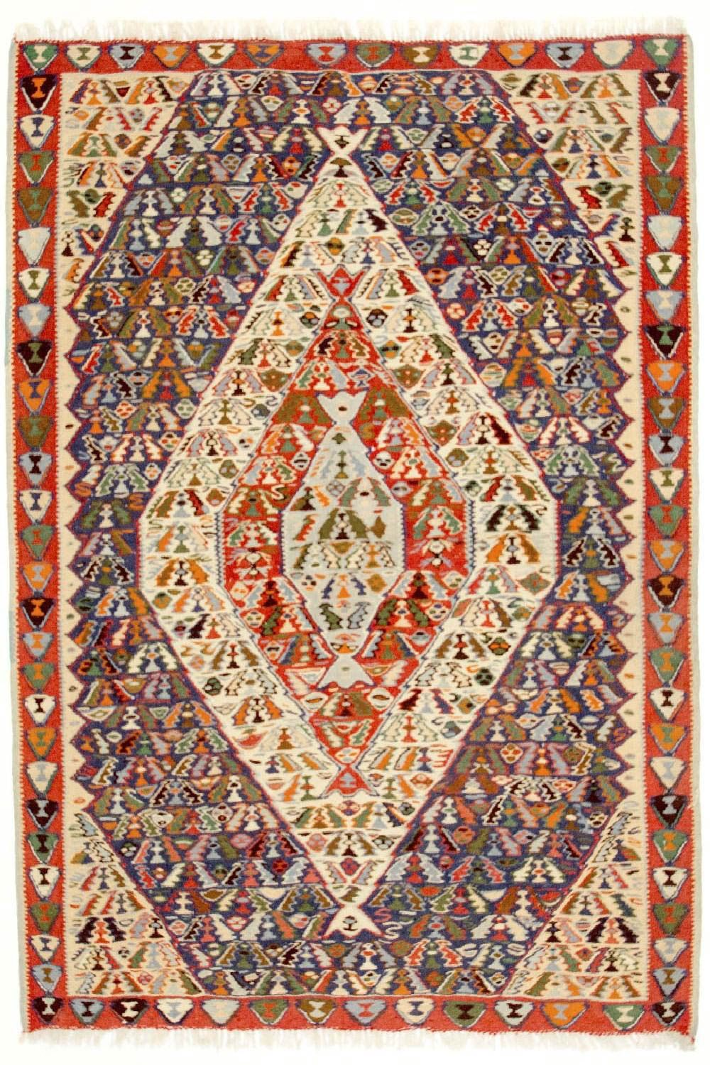 Kelim-tæppe - gammelt - 153 x 119 cm - blå